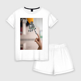 Женская пижама с шортиками хлопок с принтом Искусственный интеллект в Санкт-Петербурге, 100% хлопок | футболка прямого кроя, шорты свободные с широкой мягкой резинкой | будущее | искусственный интеллект | робот | технологии | человек
