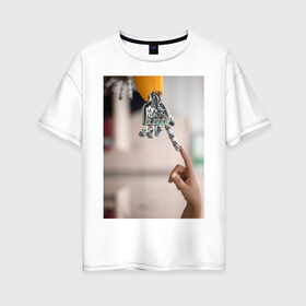 Женская футболка хлопок Oversize с принтом Искусственный интеллект в Санкт-Петербурге, 100% хлопок | свободный крой, круглый ворот, спущенный рукав, длина до линии бедер
 | будущее | искусственный интеллект | робот | технологии | человек