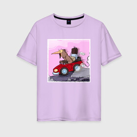 Женская футболка хлопок Oversize с принтом Кукушечка (поехала) в Санкт-Петербурге, 100% хлопок | свободный крой, круглый ворот, спущенный рукав, длина до линии бедер
 | 2020 | birdborn | арт | иллюстратор | ирония | кукушечка | кукушка | машина | юмор