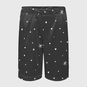 Детские спортивные шорты 3D с принтом Снежинки и звёзды в Санкт-Петербурге,  100% полиэстер
 | пояс оформлен широкой мягкой резинкой, ткань тянется
 | белый | звезда | зима | небо | снег | снежинка | чёрный