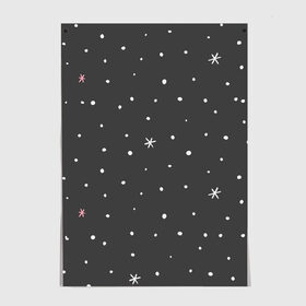 Постер с принтом Снежинки и звёзды в Санкт-Петербурге, 100% бумага
 | бумага, плотность 150 мг. Матовая, но за счет высокого коэффициента гладкости имеет небольшой блеск и дает на свету блики, но в отличии от глянцевой бумаги не покрыта лаком | белый | звезда | зима | небо | снег | снежинка | чёрный