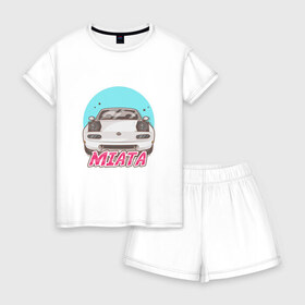 Женская пижама с шортиками хлопок с принтом Miata в Санкт-Петербурге, 100% хлопок | футболка прямого кроя, шорты свободные с широкой мягкой резинкой | jdm | ждм | мазда | машина | миата | тюнинг | япония