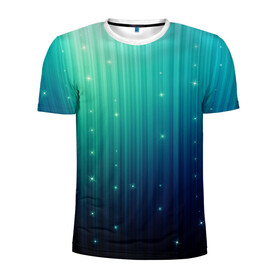 Мужская футболка 3D спортивная с принтом блеск в Санкт-Петербурге, 100% полиэстер с улучшенными характеристиками | приталенный силуэт, круглая горловина, широкие плечи, сужается к линии бедра | бирюза | блеск | звезда | звездочка | неон | полосы | свет
