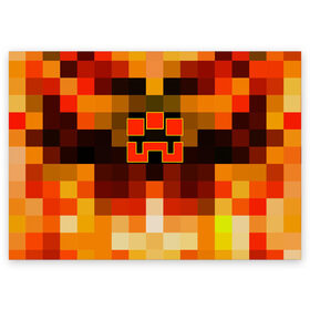 Поздравительная открытка с принтом Minecraft Dungeons в Санкт-Петербурге, 100% бумага | плотность бумаги 280 г/м2, матовая, на обратной стороне линовка и место для марки
 | blox | creeper | dungeons | geometry | logo games | orange | pixel | red | steve | алекс | геометрия | детям | крипер | куб | логотипы игр | майнкрафт | мальчикам | мобы | огненный | огонь | пигги | пиксель | пиксельный | подземелья