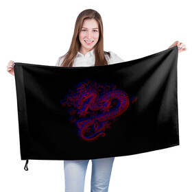 Флаг 3D с принтом 3д Дракон в Санкт-Петербурге, 100% полиэстер | плотность ткани — 95 г/м2, размер — 67 х 109 см. Принт наносится с одной стороны | 3д эффект | китайский дракон | красный | миф | оптическая иллюзия | синий