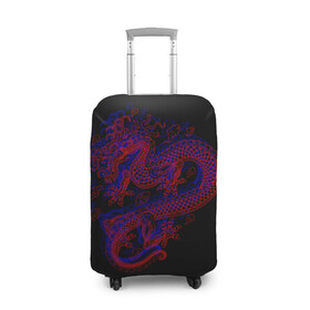 Чехол для чемодана 3D с принтом 3д Дракон в Санкт-Петербурге, 86% полиэфир, 14% спандекс | двустороннее нанесение принта, прорези для ручек и колес | 3д эффект | китайский дракон | красный | миф | оптическая иллюзия | синий