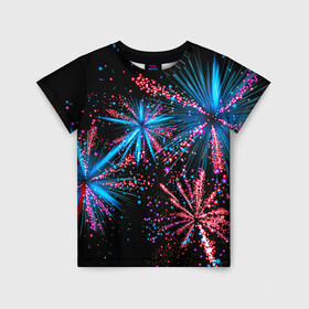 Детская футболка 3D с принтом Праздничный фейерверк в Санкт-Петербурге, 100% гипоаллергенный полиэфир | прямой крой, круглый вырез горловины, длина до линии бедер, чуть спущенное плечо, ткань немного тянется | happy | new year | блестящие | взрыв | день рождения | звезды | искры | лучи | неоновые | новогодние | новый год | ночные | ночь | огни | подарок | праздник | радость | рождество | салют | свадьба | свет