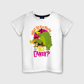 Детская футболка хлопок с принтом What Do You Mean... No Candy? в Санкт-Петербурге, 100% хлопок | круглый вырез горловины, полуприлегающий силуэт, длина до линии бедер | Тематика изображения на принте: bugs bunny | looney tunes | marvin the martian | vdzabma | багз банни | луни тюнз | марсианин марвин