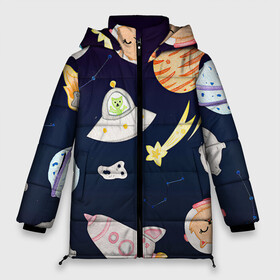 Женская зимняя куртка 3D с принтом Космический рисунок в Санкт-Петербурге, верх — 100% полиэстер; подкладка — 100% полиэстер; утеплитель — 100% полиэстер | длина ниже бедра, силуэт Оверсайз. Есть воротник-стойка, отстегивающийся капюшон и ветрозащитная планка. 

Боковые карманы с листочкой на кнопках и внутренний карман на молнии | арт | детский рисунок | звезда | звёзды | космонавт | космос | кот | котик | нло | ракета | ракеты | рисунок | рисунок карандашом | синий | созвездия | тарелка | тарелки | юпитер
