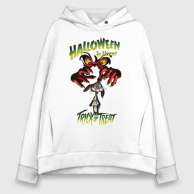 Женское худи Oversize хлопок с принтом Halloween Is Hare! в Санкт-Петербурге, френч-терри — 70% хлопок, 30% полиэстер. Мягкий теплый начес внутри —100% хлопок | боковые карманы, эластичные манжеты и нижняя кромка, капюшон на магнитной кнопке | bugs bunny | gossamer | looney tunes | vdzabma | багз банни | госсамер | луни тюнз