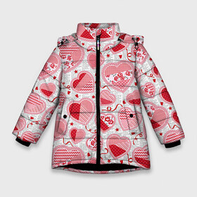 Зимняя куртка для девочек 3D с принтом Розовые валентинки в Санкт-Петербурге, ткань верха — 100% полиэстер; подклад — 100% полиэстер, утеплитель — 100% полиэстер. | длина ниже бедра, удлиненная спинка, воротник стойка и отстегивающийся капюшон. Есть боковые карманы с листочкой на кнопках, утяжки по низу изделия и внутренний карман на молнии. 

Предусмотрены светоотражающий принт на спинке, радужный светоотражающий элемент на пуллере молнии и на резинке для утяжки. | арт | влюблённые | день влюблённых | день святого валентина | красный | рисунок | розовый | сердечко | сердца | сердце | середчки