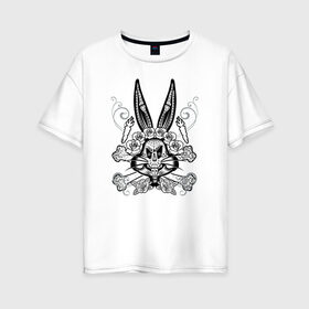 Женская футболка хлопок Oversize с принтом Bugs Bunny в Санкт-Петербурге, 100% хлопок | свободный крой, круглый ворот, спущенный рукав, длина до линии бедер
 | bugs bunny | looney tunes | vdzabma | багз банни | луни тюнз