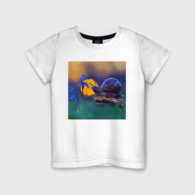 Детская футболка хлопок с принтом Улитка в Санкт-Петербурге, 100% хлопок | круглый вырез горловины, полуприлегающий силуэт, длина до линии бедер | flowers | nature | природа | улиточка | цветочки
