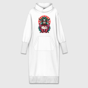 Платье удлиненное хлопок с принтом Японская гейша воительница в Санкт-Петербурге,  |  | катана | цветы | череп | япония