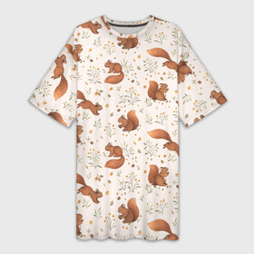 Платье-футболка 3D с принтом Белочки в Санкт-Петербурге,  |  | белки | детские принты | животные | зайчики | картинки детские | кролики | лесные животные | милые животные | милые звери