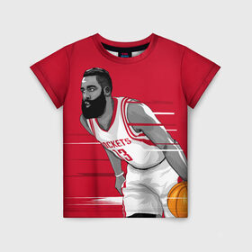Детская футболка 3D с принтом James Harden Houston Rockets в Санкт-Петербурге, 100% гипоаллергенный полиэфир | прямой крой, круглый вырез горловины, длина до линии бедер, чуть спущенное плечо, ткань немного тянется | 