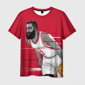 Мужская футболка 3D с принтом James Harden Houston Rockets в Санкт-Петербурге, 100% полиэфир | прямой крой, круглый вырез горловины, длина до линии бедер | Тематика изображения на принте: 