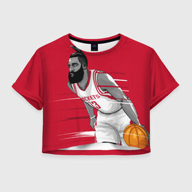 Женская футболка Crop-top 3D с принтом James Harden Houston Rockets в Санкт-Петербурге, 100% полиэстер | круглая горловина, длина футболки до линии талии, рукава с отворотами | 