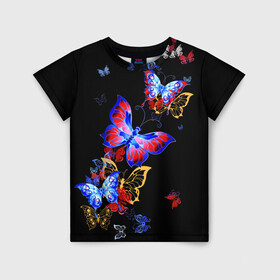Детская футболка 3D с принтом Поцелуй бабочек в Санкт-Петербурге, 100% гипоаллергенный полиэфир | прямой крой, круглый вырез горловины, длина до линии бедер, чуть спущенное плечо, ткань немного тянется | angel | butterfly | fairy | neon | night | wings | ангел | бабочка | бабочки | девушке | животные | красочные | крылья | летающие | магия | махаон | мотыльки | насекомые | неоновые | ночные | ночь | подарок | природа