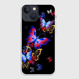 Чехол для iPhone 13 mini с принтом Поцелуй бабочек в Санкт-Петербурге,  |  | angel | butterfly | fairy | neon | night | wings | ангел | бабочка | бабочки | девушке | животные | красочные | крылья | летающие | магия | махаон | мотыльки | насекомые | неоновые | ночные | ночь | подарок | природа