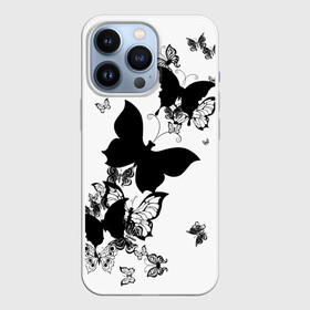 Чехол для iPhone 13 Pro с принтом Черные бабочки на белом в Санкт-Петербурге,  |  | angel | black and white | butterfly | fairy | fashion girl | wings | ангел | бабочка | девушке | животные | крылья | летающие | магия | махаон | мотылек | мотыльки | насекомые | нежные | подарок | природа | сказочные | татуировки