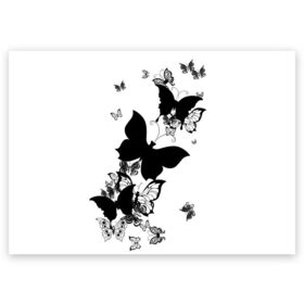 Поздравительная открытка с принтом Черные бабочки на белом в Санкт-Петербурге, 100% бумага | плотность бумаги 280 г/м2, матовая, на обратной стороне линовка и место для марки
 | angel | black and white | butterfly | fairy | fashion girl | wings | ангел | бабочка | девушке | животные | крылья | летающие | магия | махаон | мотылек | мотыльки | насекомые | нежные | подарок | природа | сказочные | татуировки