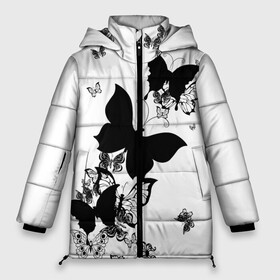 Женская зимняя куртка 3D с принтом Черные бабочки на белом в Санкт-Петербурге, верх — 100% полиэстер; подкладка — 100% полиэстер; утеплитель — 100% полиэстер | длина ниже бедра, силуэт Оверсайз. Есть воротник-стойка, отстегивающийся капюшон и ветрозащитная планка. 

Боковые карманы с листочкой на кнопках и внутренний карман на молнии | angel | black and white | butterfly | fairy | fashion girl | wings | ангел | бабочка | девушке | животные | крылья | летающие | магия | махаон | мотылек | мотыльки | насекомые | нежные | подарок | природа | сказочные | татуировки