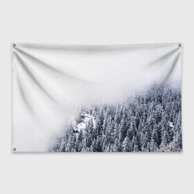 Флаг-баннер с принтом зимний лес в Санкт-Петербурге, 100% полиэстер | размер 67 х 109 см, плотность ткани — 95 г/м2; по краям флага есть четыре люверса для крепления | зима | зимний лес | лес | снег | сосны