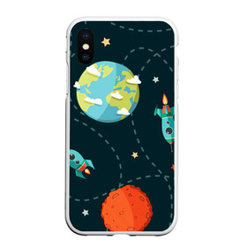 Чехол для iPhone XS Max матовый с принтом Космический перелёт в Санкт-Петербурге, Силикон | Область печати: задняя сторона чехла, без боковых панелей | арт | звезда | звёзды | земля | космос | марс | перелёт | планета | планеты | полёт | ракета | ракеты | рисунок | сатурн | юпитер