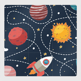 Магнитный плакат 3Х3 с принтом Космический перелёт в Санкт-Петербурге, Полимерный материал с магнитным слоем | 9 деталей размером 9*9 см | арт | звезда | звёзды | земля | космос | марс | перелёт | планета | планеты | полёт | ракета | ракеты | рисунок | сатурн | солнце | юпитер