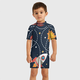 Детский купальный костюм 3D с принтом Космический перелёт в Санкт-Петербурге, Полиэстер 85%, Спандекс 15% | застежка на молнии на спине | арт | звезда | звёзды | земля | космос | марс | перелёт | планета | планеты | полёт | ракета | ракеты | рисунок | сатурн | солнце | юпитер