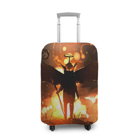 Чехол для чемодана 3D с принтом Темный ангел ада в Санкт-Петербурге, 86% полиэфир, 14% спандекс | двустороннее нанесение принта, прорези для ручек и колес | ад | внутренне зло | демон | демоненок | крылья | миф | нимб | посох | преисподняя | силэут | страшные сказки | темный ангел | фольклор