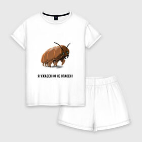 Женская пижама с шортиками хлопок с принтом Жук в Санкт-Петербурге, 100% хлопок | футболка прямого кроя, шорты свободные с широкой мягкой резинкой | жук | жучара | жучок | таракан | тараканище. | цитата