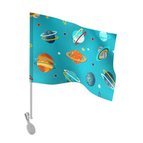 Флаг для автомобиля с принтом Необычные планеты в Санкт-Петербурге, 100% полиэстер | Размер: 30*21 см | арт | бирюзовый | венера | звезда | звёзды | земля | марс | планета | планеты | рисунок | рисунок карандашом | сатурн | синий