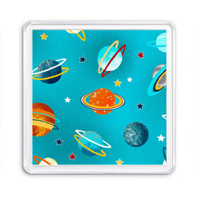 Магнит 55*55 с принтом Необычные планеты в Санкт-Петербурге, Пластик | Размер: 65*65 мм; Размер печати: 55*55 мм | арт | бирюзовый | венера | звезда | звёзды | земля | марс | планета | планеты | рисунок | рисунок карандашом | сатурн | синий
