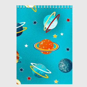 Скетчбук с принтом Необычные планеты в Санкт-Петербурге, 100% бумага
 | 48 листов, плотность листов — 100 г/м2, плотность картонной обложки — 250 г/м2. Листы скреплены сверху удобной пружинной спиралью | арт | бирюзовый | венера | звезда | звёзды | земля | марс | планета | планеты | рисунок | рисунок карандашом | сатурн | синий