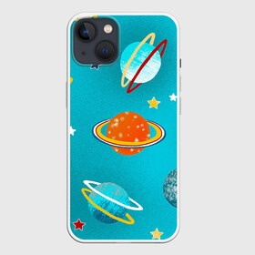 Чехол для iPhone 13 с принтом Необычные планеты в Санкт-Петербурге,  |  | арт | бирюзовый | венера | звезда | звёзды | земля | марс | планета | планеты | рисунок | рисунок карандашом | сатурн | синий
