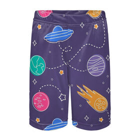 Детские спортивные шорты 3D с принтом Космические туристы в Санкт-Петербурге,  100% полиэстер
 | пояс оформлен широкой мягкой резинкой, ткань тянется
 | Тематика изображения на принте: арт | венера | звезда | звёзды | земля | инопланетяне | космос | марс | нло | ночь | планета | планеты | рисунок | сияние | тарелка | тарелки | юпитер