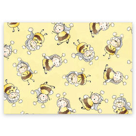 Поздравительная открытка с принтом Сонные пчёлки в Санкт-Петербурге, 100% бумага | плотность бумаги 280 г/м2, матовая, на обратной стороне линовка и место для марки
 | Тематика изображения на принте: арт | белый | детский рисунок | жёлтый | звезда | звёзды | ночь | отдых | пушистые | пушистый | пчелиная шуба | пчелиная шубка | рисунок | сон | спокойной ночи | чёрный | шуба | шубка