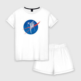 Женская пижама с шортиками хлопок с принтом Nasa Gymnastics в Санкт-Петербурге, 100% хлопок | футболка прямого кроя, шорты свободные с широкой мягкой резинкой | 