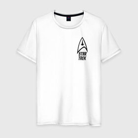 Мужская футболка хлопок с принтом Стартрек в Санкт-Петербурге, 100% хлопок | прямой крой, круглый вырез горловины, длина до линии бедер, слегка спущенное плечо. | джим кирк | корабль | космос | спок | энтерпрайз