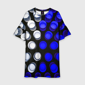 Детское платье 3D с принтом GGGelt в Санкт-Петербурге, 100% полиэстер | прямой силуэт, чуть расширенный к низу. Круглая горловина, на рукавах — воланы | Тематика изображения на принте: abstraction | blue | circles | light | shapes | white | абстракция | белый | круги | свет | синий | формы