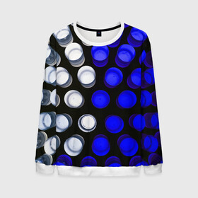 Мужской свитшот 3D с принтом GGGelt в Санкт-Петербурге, 100% полиэстер с мягким внутренним слоем | круглый вырез горловины, мягкая резинка на манжетах и поясе, свободная посадка по фигуре | abstraction | blue | circles | light | shapes | white | абстракция | белый | круги | свет | синий | формы