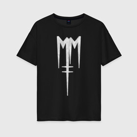Женская футболка хлопок Oversize с принтом Marilyn Manson (лого из меха) в Санкт-Петербурге, 100% хлопок | свободный крой, круглый ворот, спущенный рукав, длина до линии бедер
 | manson | marilyn | marilyn manson | лого | мех