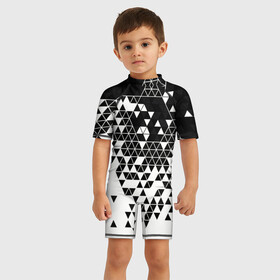 Детский купальный костюм 3D с принтом Векторные фигуры в Санкт-Петербурге, Полиэстер 85%, Спандекс 15% | застежка на молнии на спине | абстракция | белое | вектор | геометрические фигуры | геометрия | градиент | минимализм | ромб | ромбы | треугольники | фигуры | чернобелое | черное