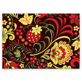 Поздравительная открытка с принтом Хохлома в Санкт-Петербурге, 100% бумага | плотность бумаги 280 г/м2, матовая, на обратной стороне линовка и место для марки
 | арт | вектор | желтый | зеленый | золотой | красный | малина | народный рисунок | рисунок | хохлома | цветок | цветы | чёрный | ягода | ягоды