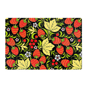 Магнитный плакат 3Х2 с принтом Хохлома в Санкт-Петербурге, Полимерный материал с магнитным слоем | 6 деталей размером 9*9 см | арт | белый | вектор | желтый | зеленый | земляника | золотой | клубника | клюква | красный | народный рисунок | рисунок | хохлома | цветок | цветы | чёрный | ягода | ягоды