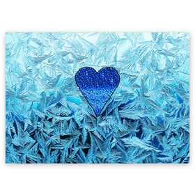 Поздравительная открытка с принтом Ледяное сердце в Санкт-Петербурге, 100% бумага | плотность бумаги 280 г/м2, матовая, на обратной стороне линовка и место для марки
 | Тематика изображения на принте: christmas | frozen | new year | snow | winter | влюбленные | дед мороз | зима | зимний | лед | любимая жена | любовь | мама | новый год | подарок | рождество | сердечки | снег | снежинки | снежная королева | узоры