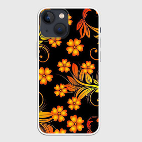 Чехол для iPhone 13 mini с принтом Хохлома в Санкт-Петербурге,  |  | арт | вектор | желтый | золотой | красный | народный рисунок | рисунок | хохлома | цветок | цветы | чёрный