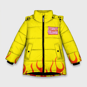 Зимняя куртка для девочек 3D с принтом Kill Bill - Pussy Wagon в Санкт-Петербурге, ткань верха — 100% полиэстер; подклад — 100% полиэстер, утеплитель — 100% полиэстер. | длина ниже бедра, удлиненная спинка, воротник стойка и отстегивающийся капюшон. Есть боковые карманы с листочкой на кнопках, утяжки по низу изделия и внутренний карман на молнии. 

Предусмотрены светоотражающий принт на спинке, радужный светоотражающий элемент на пуллере молнии и на резинке для утяжки. | kill bill | pickup | pussy | pussy wagon | tarantino | wagon | квентин тарантино | пикап | пусси вагон | тарантино